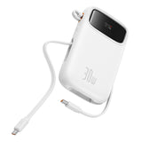 OS-Baseus QPow 2 Digital Display Fast-Charging Power Bank with 2 Built-in Type-C Cable 20000mAh 30W Moon White