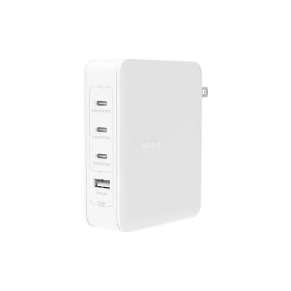 Belkin 140w 4-ports USB GaN Wall Charger with UK, EU, US plug tips, White Belkin 140w 4-ports USB GaN Wall Charger with UK, EU, US plug tips, White