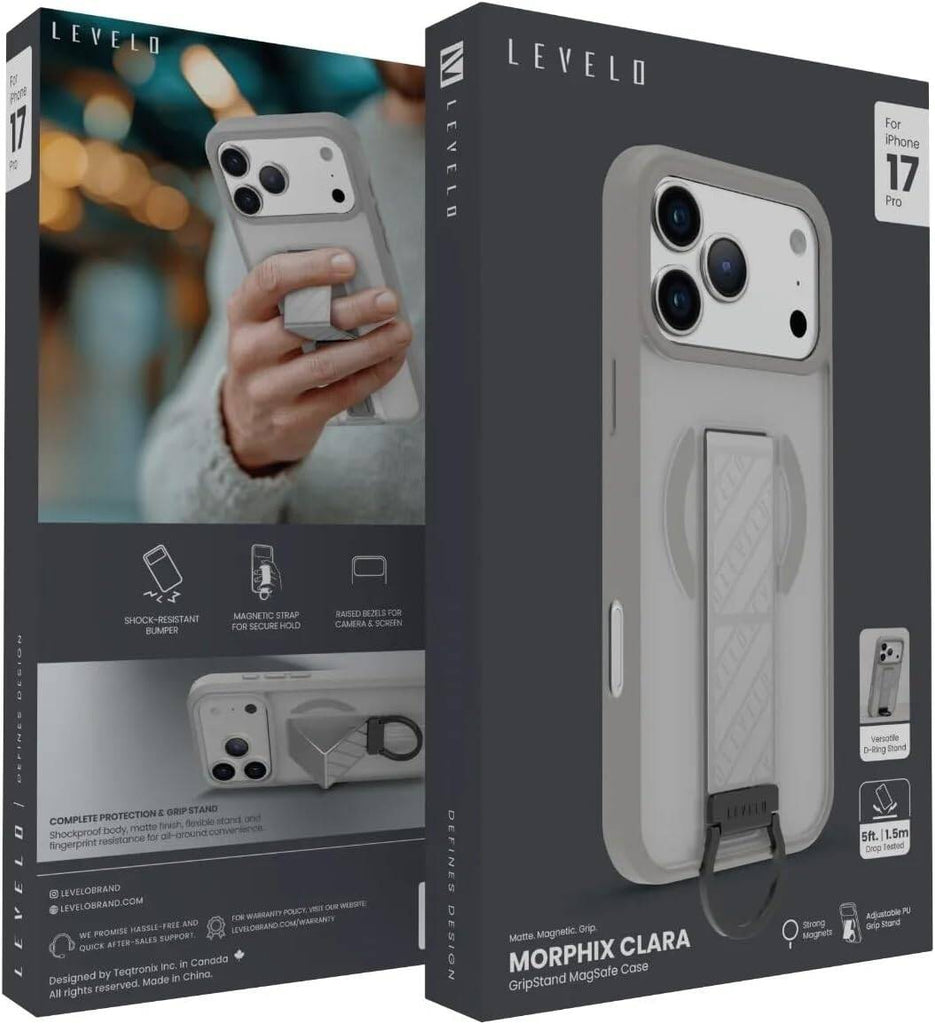 Levelo Morphix Clara Grip Case For iPhone 17 Pro Max - Silverstone Levelo Morphix Clara Grip Case For iPhone 17 Pro Max - Silverstone