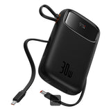 OS-Baseus QPow 2 Digital Display Fast-Charging Power Bank with 2 Built-in Type-C Cable 10000mAh 30W Cluster Black